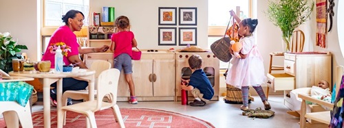 children playing in a classroom