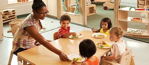 children eating at a table